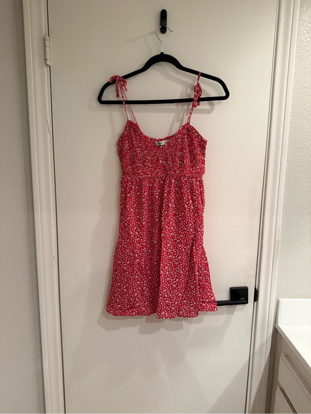 ZARA Red Floral Tie-Shoulder Summer Sundress